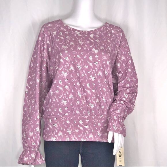 ZWolf Mauve Whispy Floral Printed Sweatshirt SzS Scoop Neck Long Sleeves NWT - Picture 1 of 16